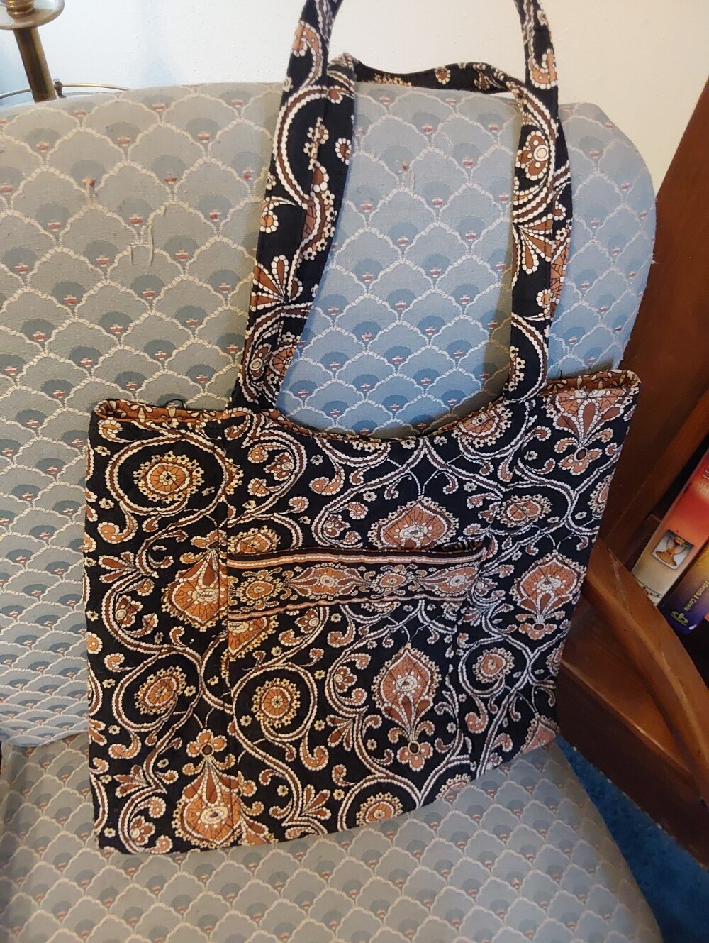 Vintage Vera Bradley 2008 Cafe Latte Tote, Large Quilted Cotton Purse